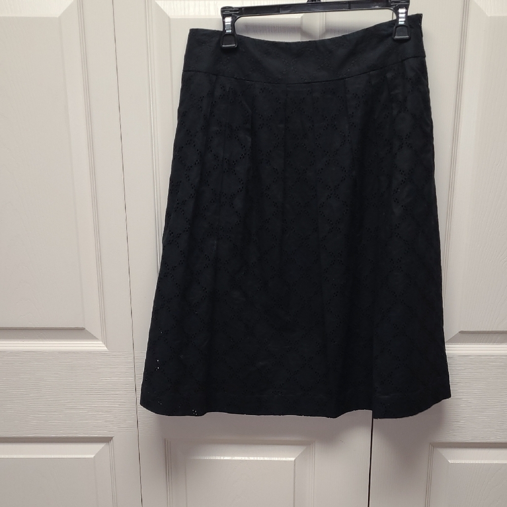 LOFT Vintage Black A-Line Eyelet Midi Skirt 8
